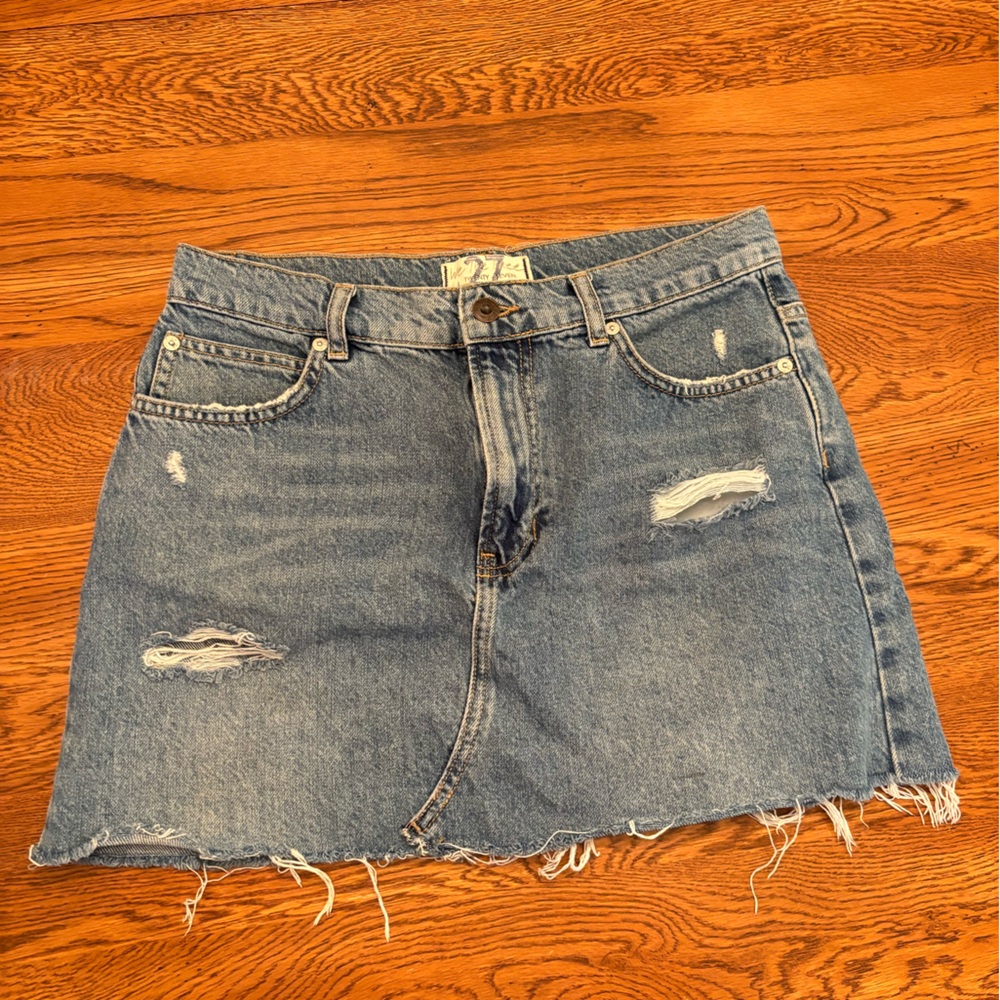 Free People We The Free Distressed Denim Mini Skirt